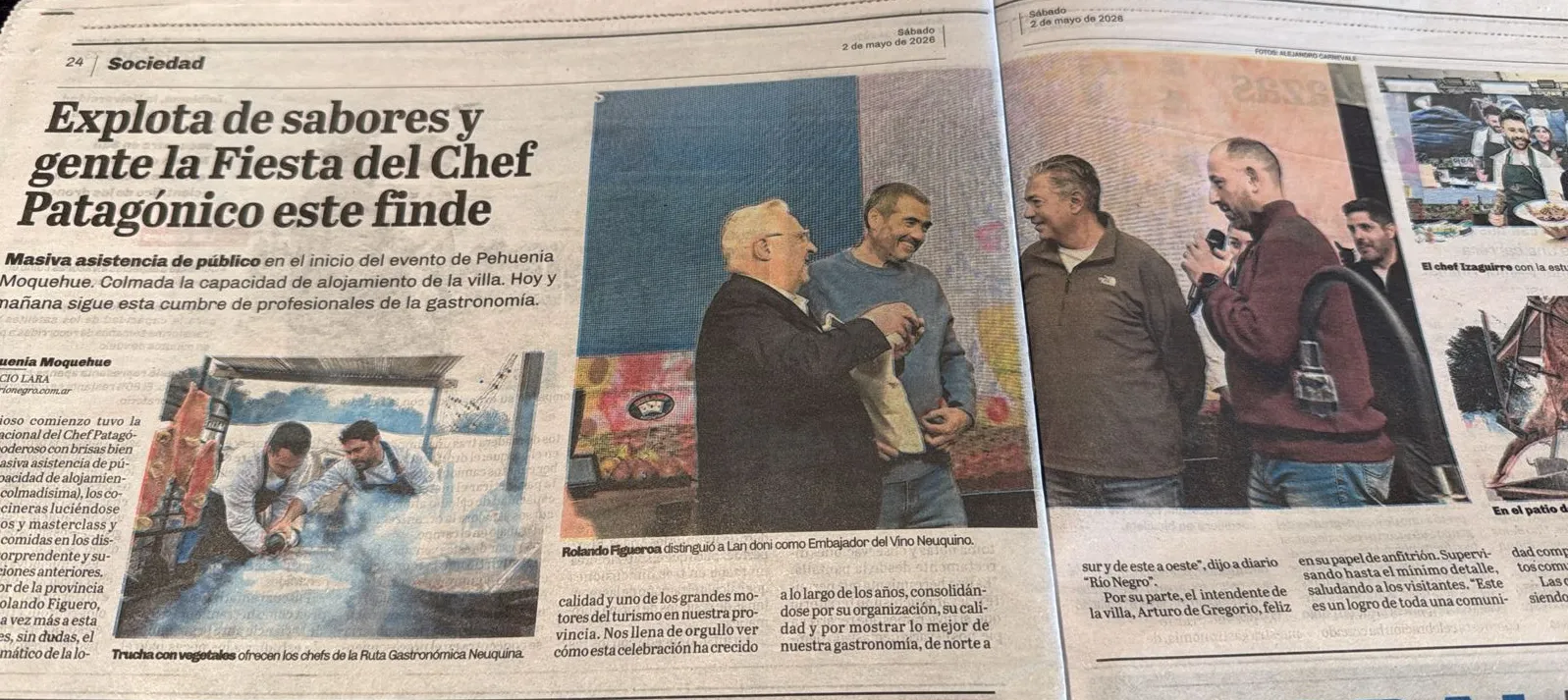Cobertura en Diario Río Negro sobre la distinción de Sergio Landoni como Embajador del Vino Neuquino