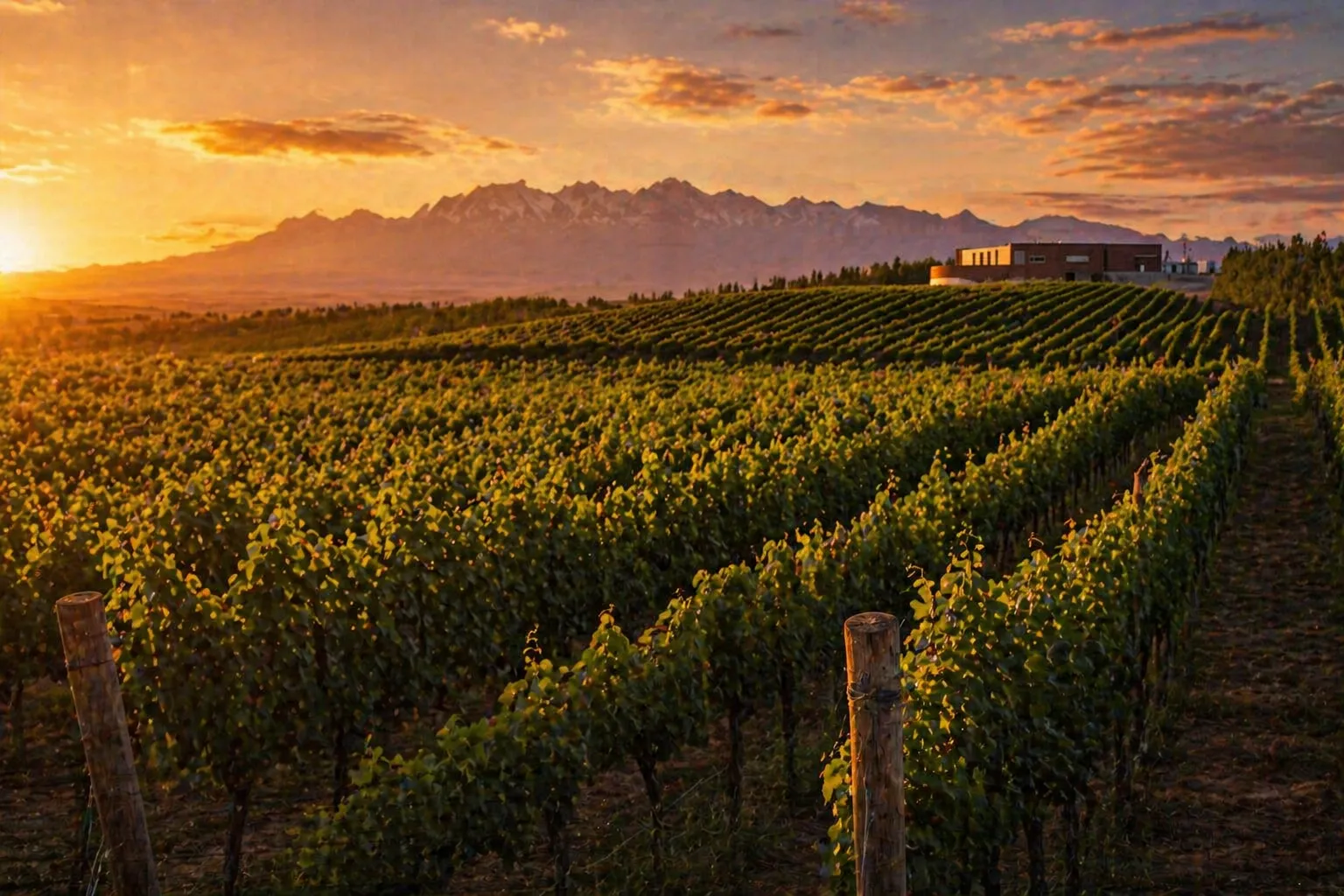 Viñedo en Neuquén con paisaje patagónico