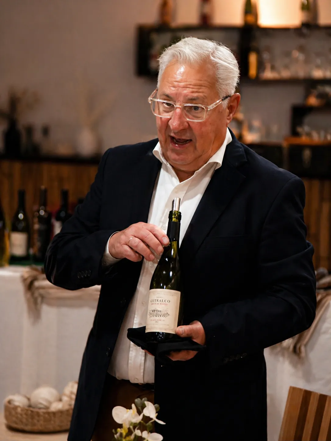 Sommelier de territorio presentando vino neuquino en una degustación